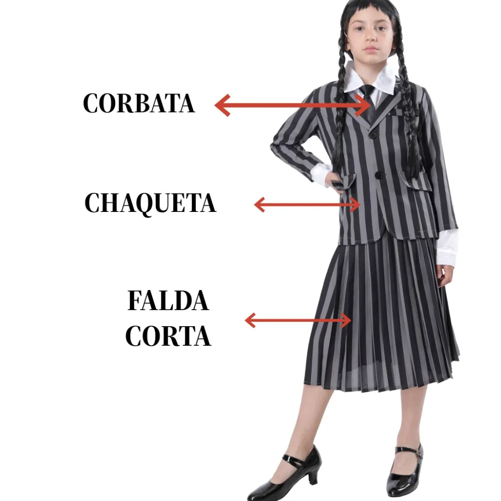 Outlet Kebedo Moda Disfraz Miércoles Addams Merlina Uniforme Escolar Gótica para Niñas