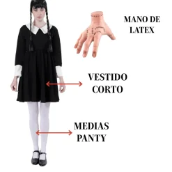 Discount Kebedo Moda Disfraz Miércoles Addams Vestido Gótico Merlina con Medias y Mano de Látex