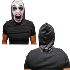 New Kebedo Moda Disfraz Monja Poseída Película de Terror - Túnica, Máscara látex, Guantes y Cruz para Adulto