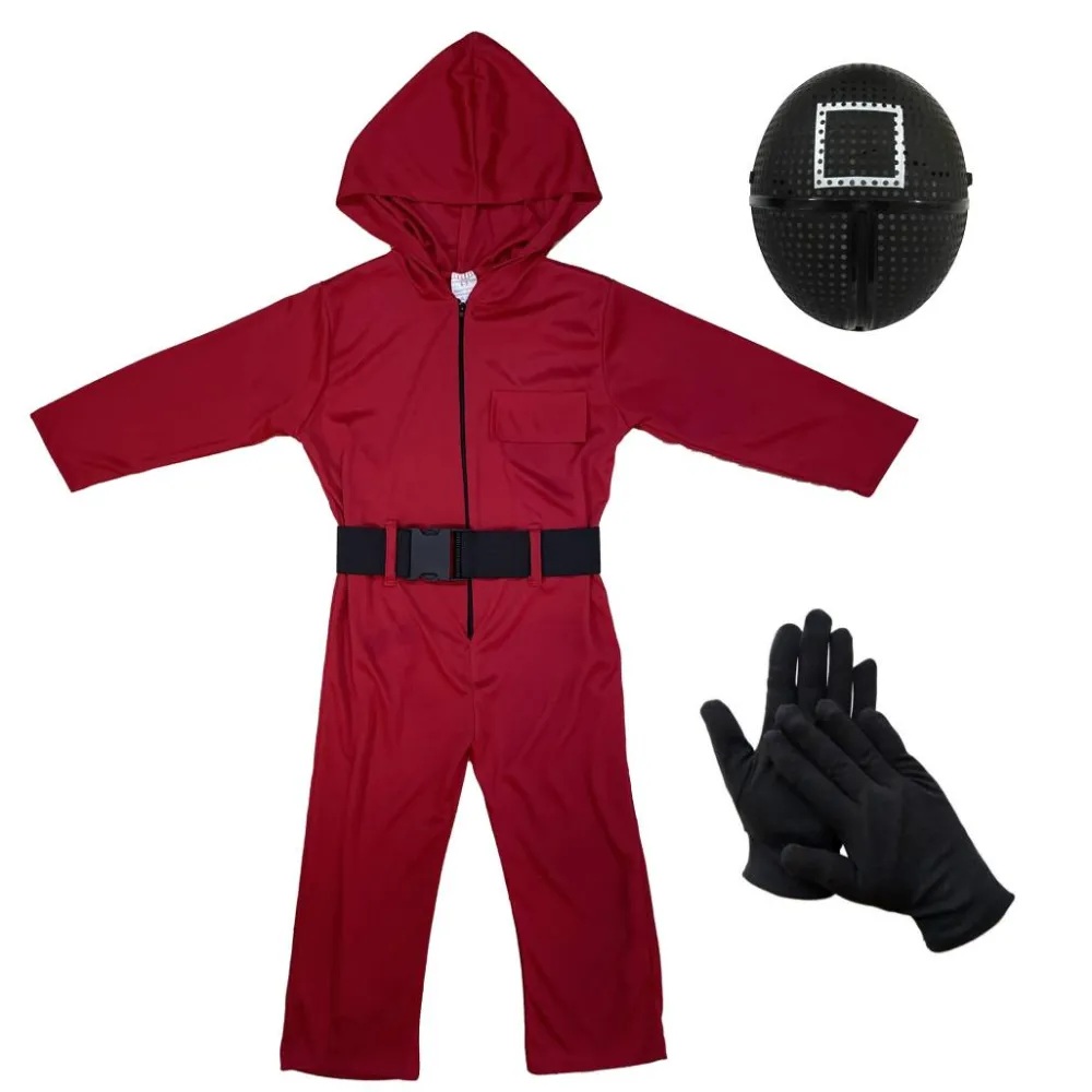 Discount Kebedo Moda Disfraz Mono Rojo Soldado con Máscara Cuadro de El Juego del Calamar Infantil