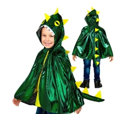 Disfraz o Poncho de Dragón Verde Brillante con Capucha para niños