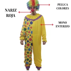 New Kebedo Moda Disfraz Payaso Circo Hombre Mono Enterizo con Lunares Peluca Nariz Fiesta