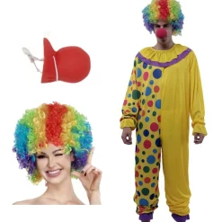 New Kebedo Moda Disfraz Payaso Circo Hombre Mono Enterizo con Lunares Peluca Nariz Fiesta