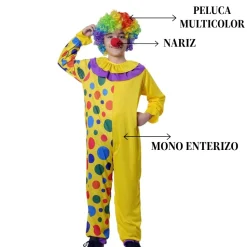 Disfraz Payaso de Circo para niños - Traje de Payaso con Peluca y Nariz