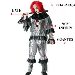 Disfraz Payaso Terror Hombre Adulto IT Pennywise Mono Enterizo Peluca