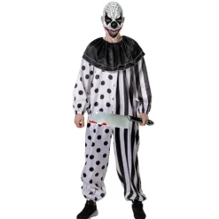 Disfraz Payaso Terror Hombre Mono Blanco Negro con Máscara Guantes