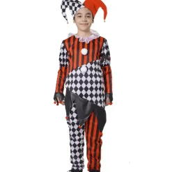 Disfraz Payaso Terror para Niño - Traje Arlequín y Gorro Bicolor Negro y Rojo