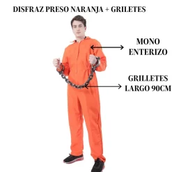 Disfraz Prisionero Naranja Adulto con Grilletes