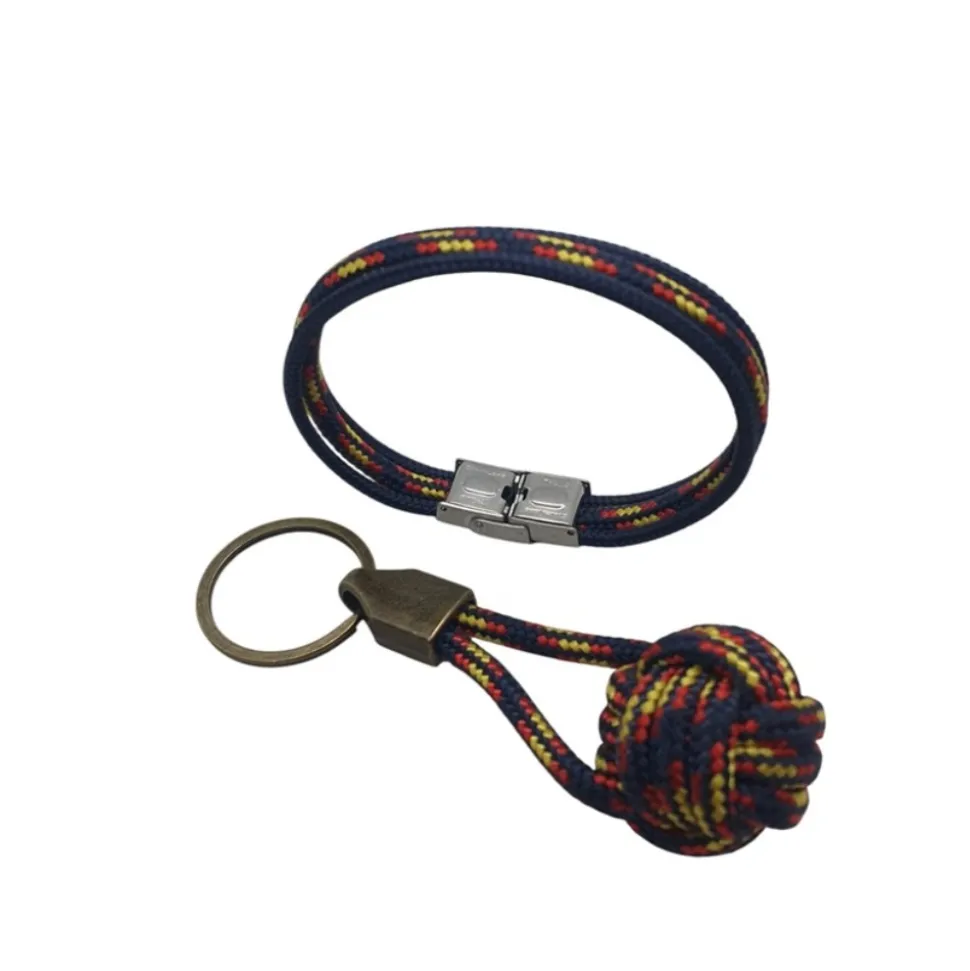 Dúo pulsera y llavero bola náutico 4mm azul España