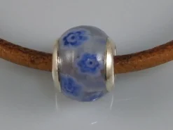 Entrepieza Transparente Murano Con Flores Azules Y Plata De Ley