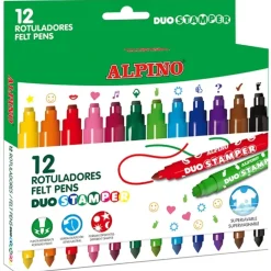 Outlet Alpino Estuche 12 rotuladores de colores Duo Stamper -