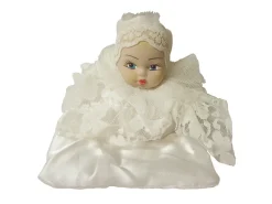 Figura Muñeca Cabeza Cerámica Hueca Puntilla Blanco