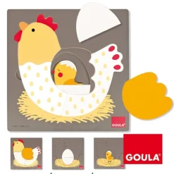 Outlet Diset Gallina, pollo y huevo. Puzle 3 niveles.