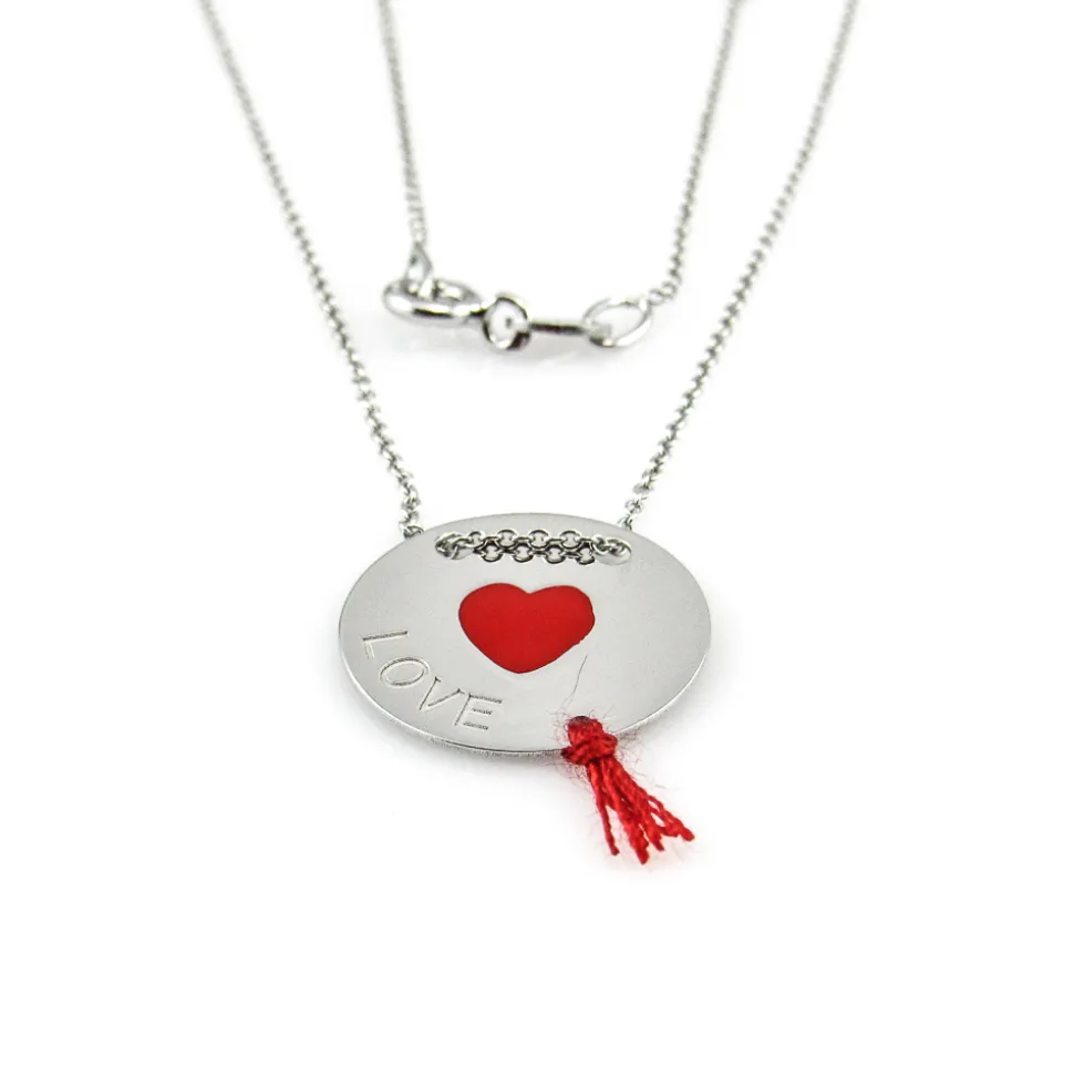 Gargantilla Corazón De Plata Con Pompón Rojo