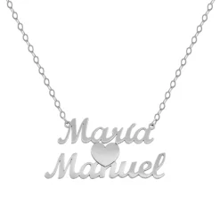 Gargantilla Personalizada 2 Nombres + Corazón De Plata De Ley