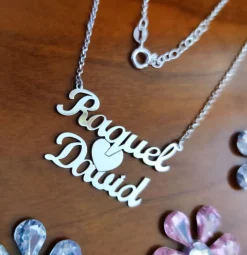Gargantilla Personalizada 2 Nombres + Corazón De Plata De Ley