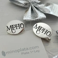 Gemelos Ovalados De Plata De Ley Personalizados Con Tus Frases