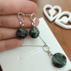 Juego Pendientes Con Gargantilla De Plata Y Piedra Gris