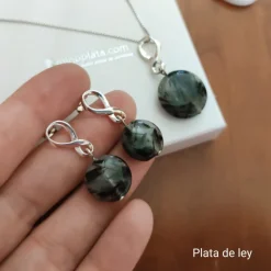 Juego Pendientes Con Gargantilla De Plata Y Piedra Gris