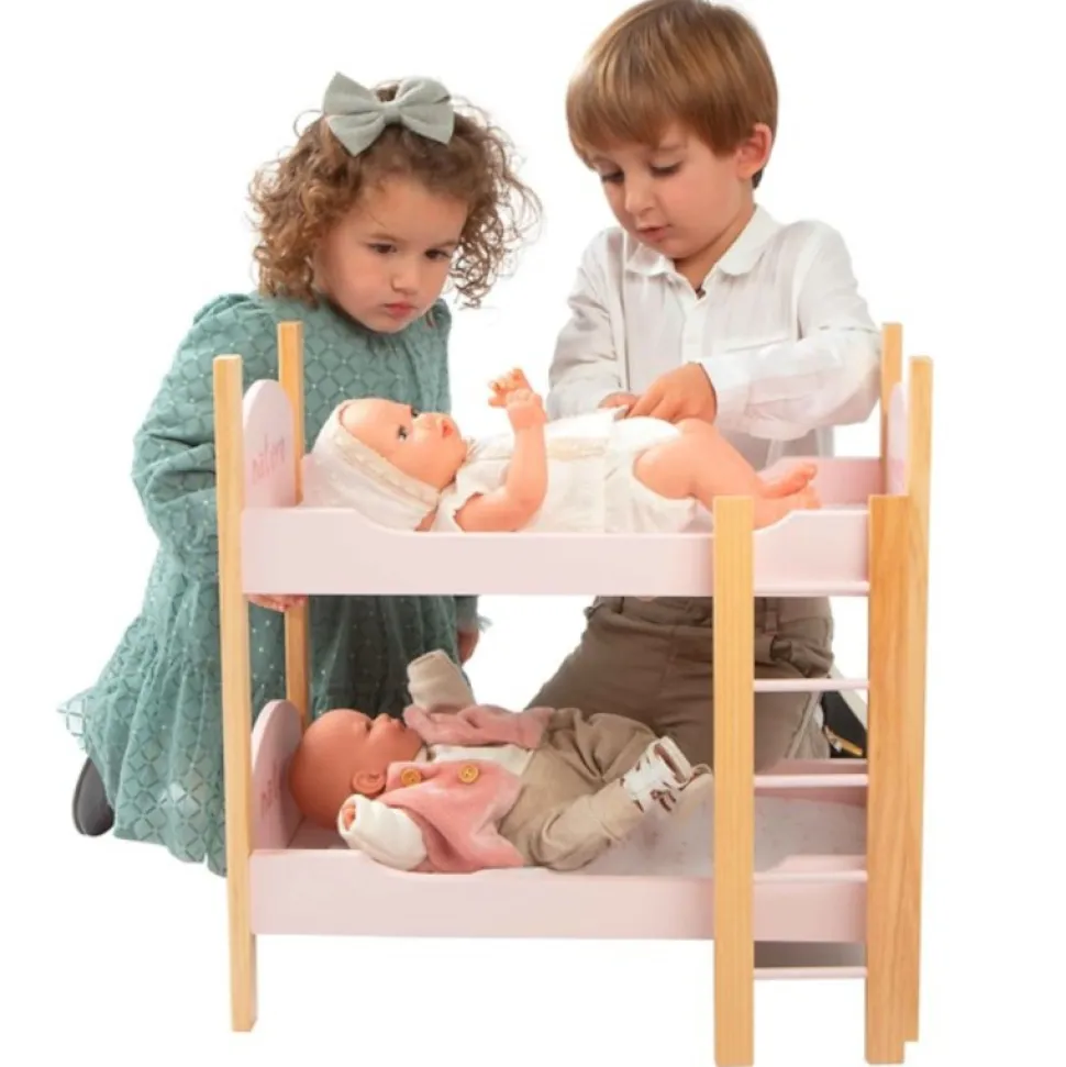 Litera Muñecas de Madera Nature rosa con escalera de Arias