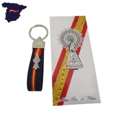 PCMaes Llavero elástico España azul y cinta de la Virgen del Pilar