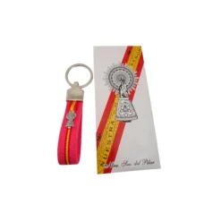 Llavero elástico fucsia España y cinta de la Virgen del Pilar