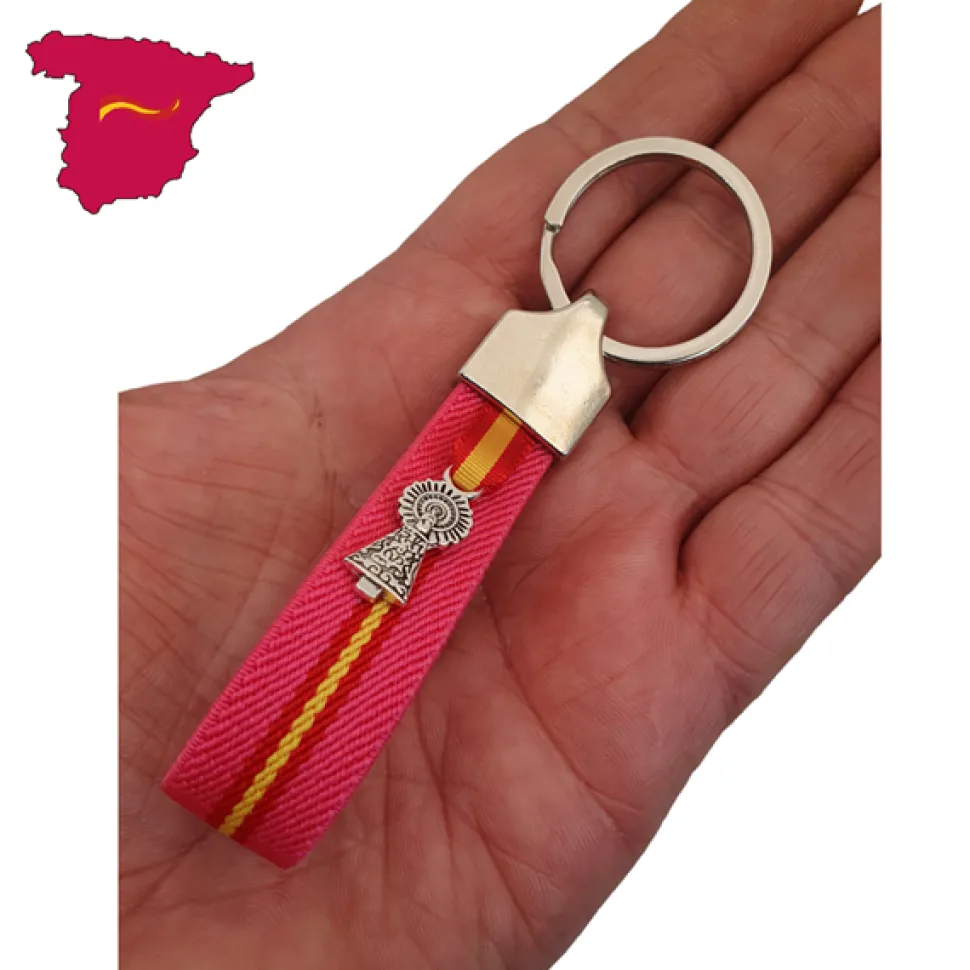 Llavero elástico fucsia España y cinta de la Virgen del Pilar