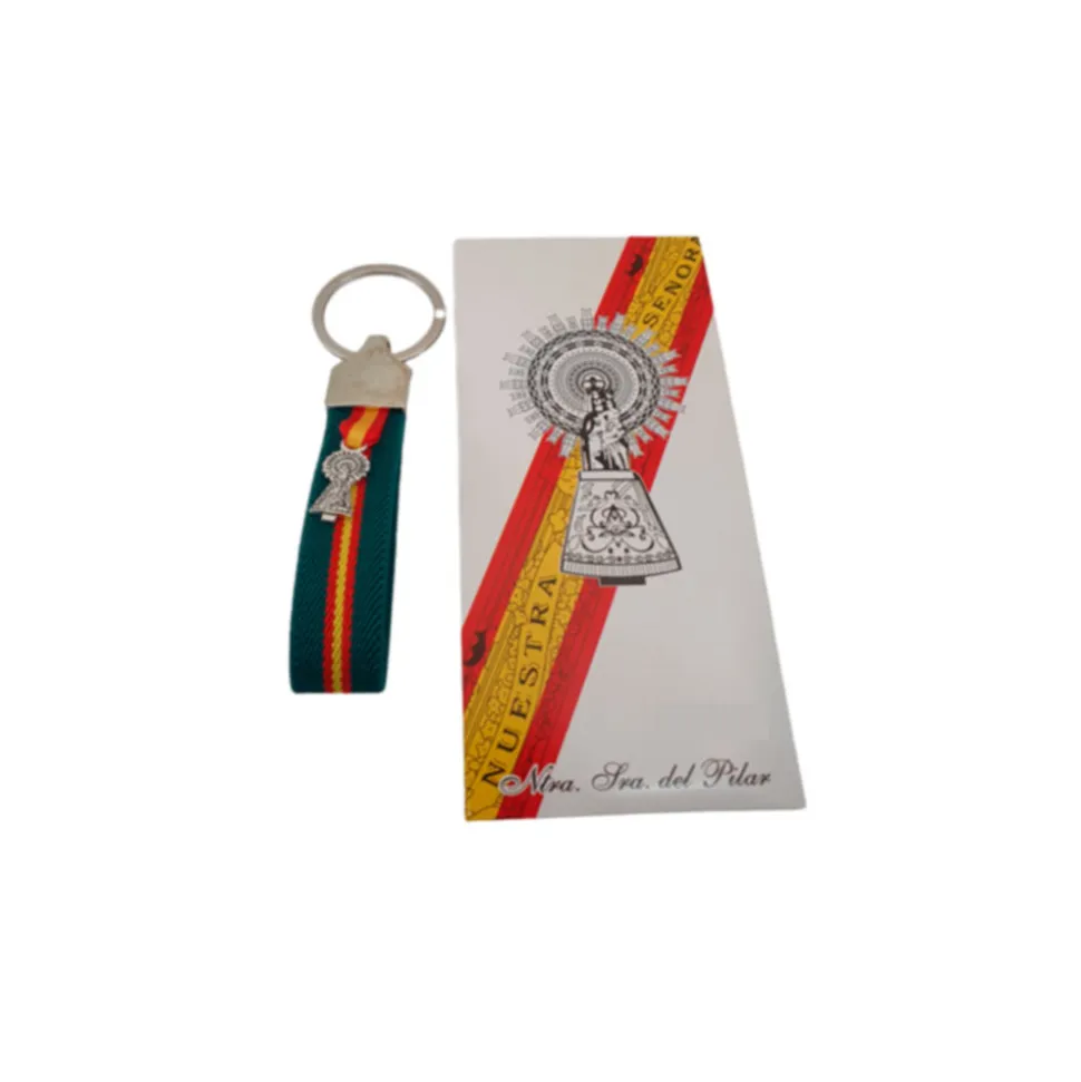 Llavero elástico verde España y cinta de la virgen del Pilar