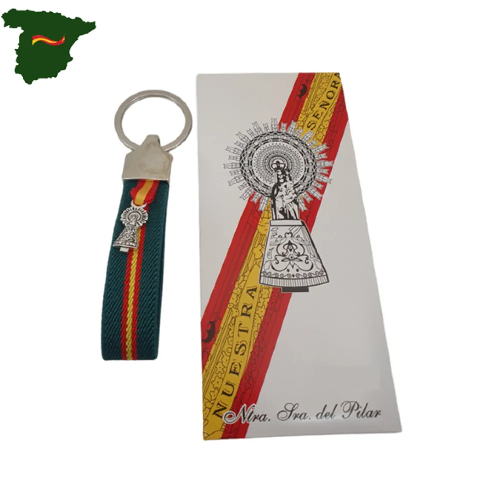 Llavero elástico verde España y cinta de la virgen del Pilar