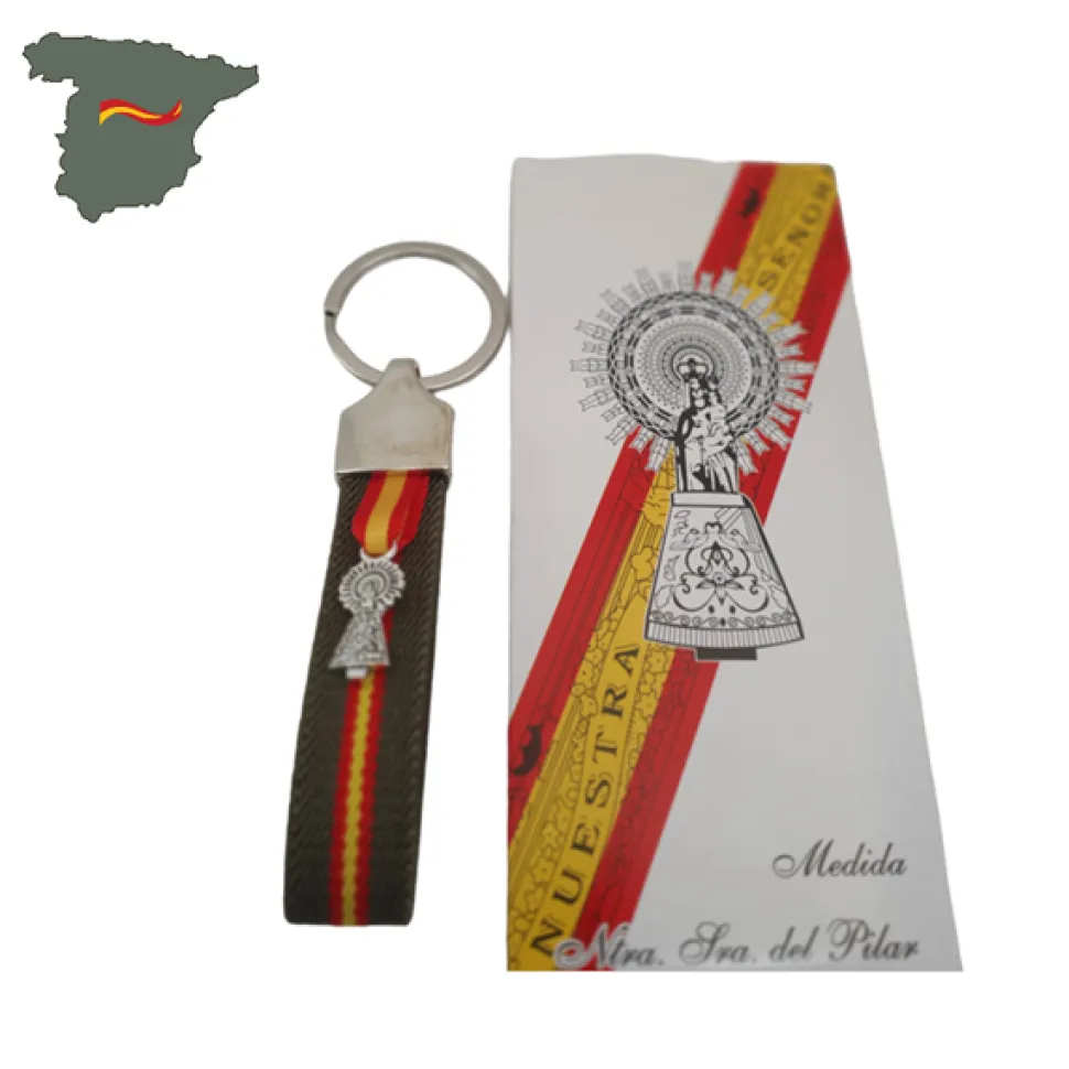 Llavero elástico verde oliva España y cinta de la virgen del Pilar