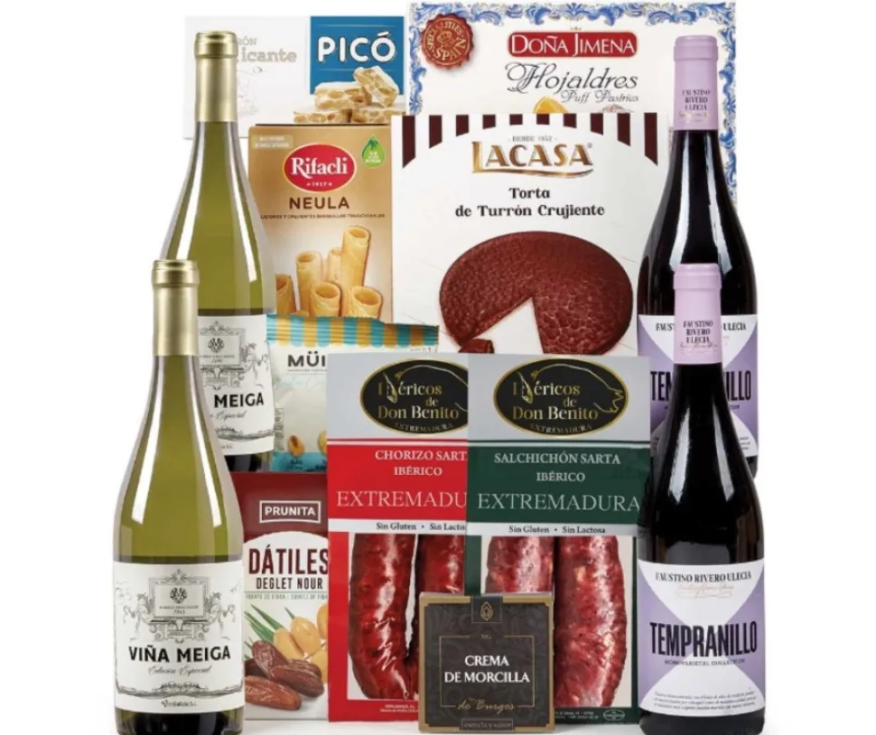 Lote 4: Cesta de Navidad Económica con Embutidos Ibéricos y Vinos Seleccionados