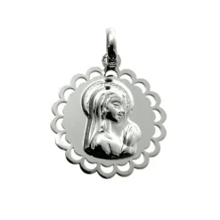 New Medalla De Plata De Ley Calada Virgen Niña 19 Mm.
