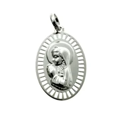 Medalla Ovalada De Plata De Ley Calada Con La Virgen Niña
