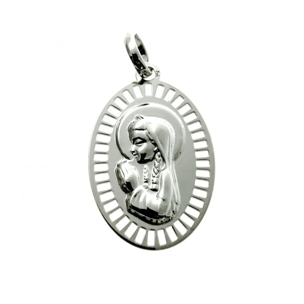 Medalla Ovalada De Plata De Ley Calada Con La Virgen Niña