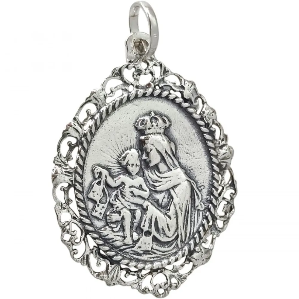 New Medalla Virgen Del Carmen De Plata De Ley Envejecida Y Calada