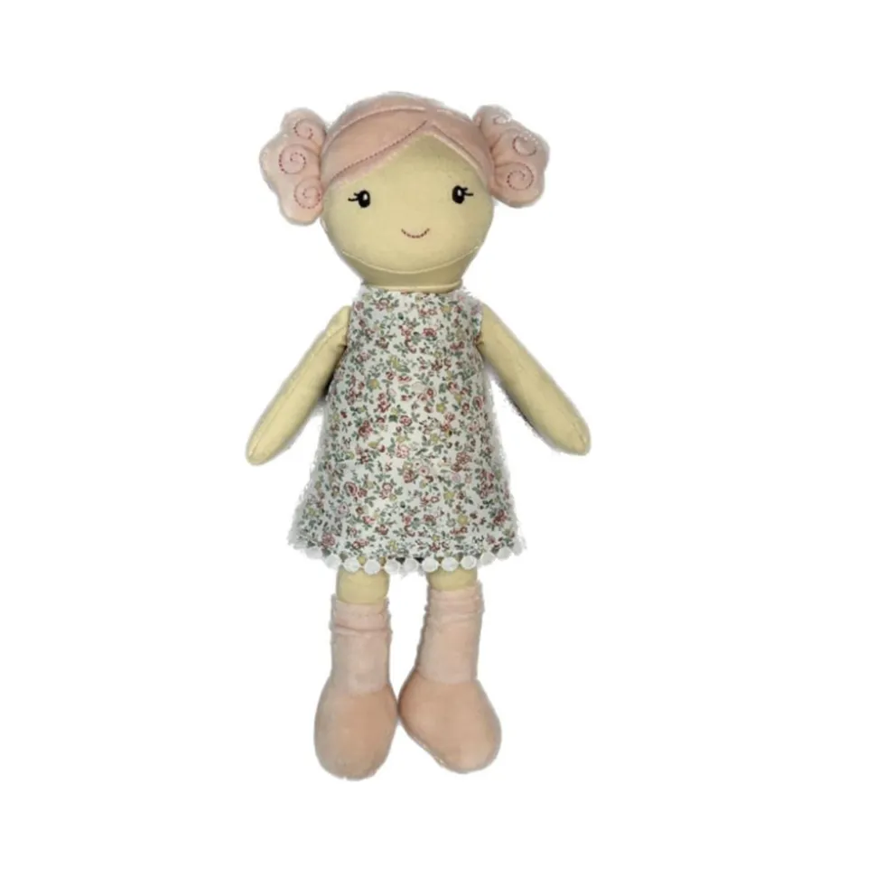 Muñeca Trapo Vestido Bordados Flores 35 cm.