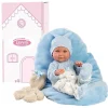 Best Llorens Muñeco Bebé Juan con Cojín celeste y Oso Newborn - cuerpo de Vinyl -