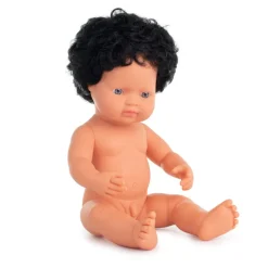 Muñeco caucásico moreno pelo rizado (38 cm)