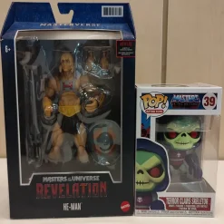 New Mattel Pack de productos de Masters of the Universe Figura de He-Man + Funko POP! Terror Claws Skeletor 39 Dragonct