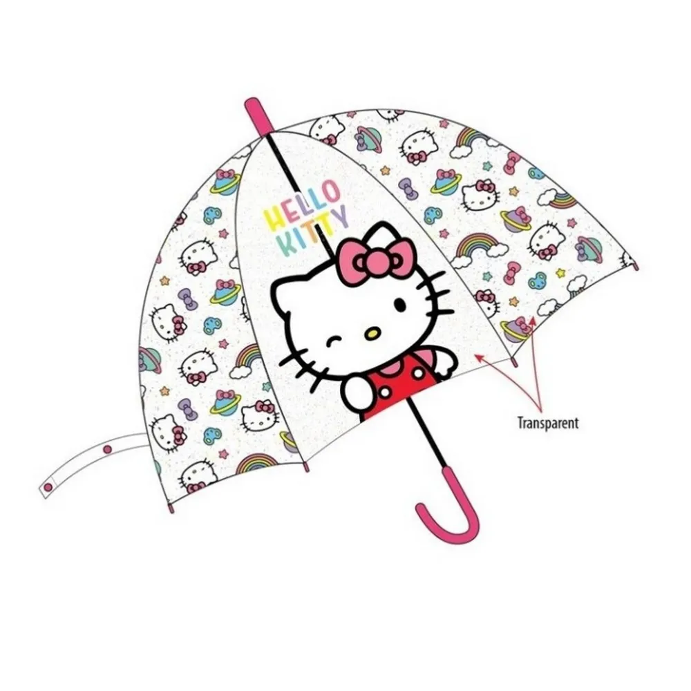Online New Import Paragua Niñ@s Automático Hello Kitty Translúcido 48 cm y 78 cm Diámetro