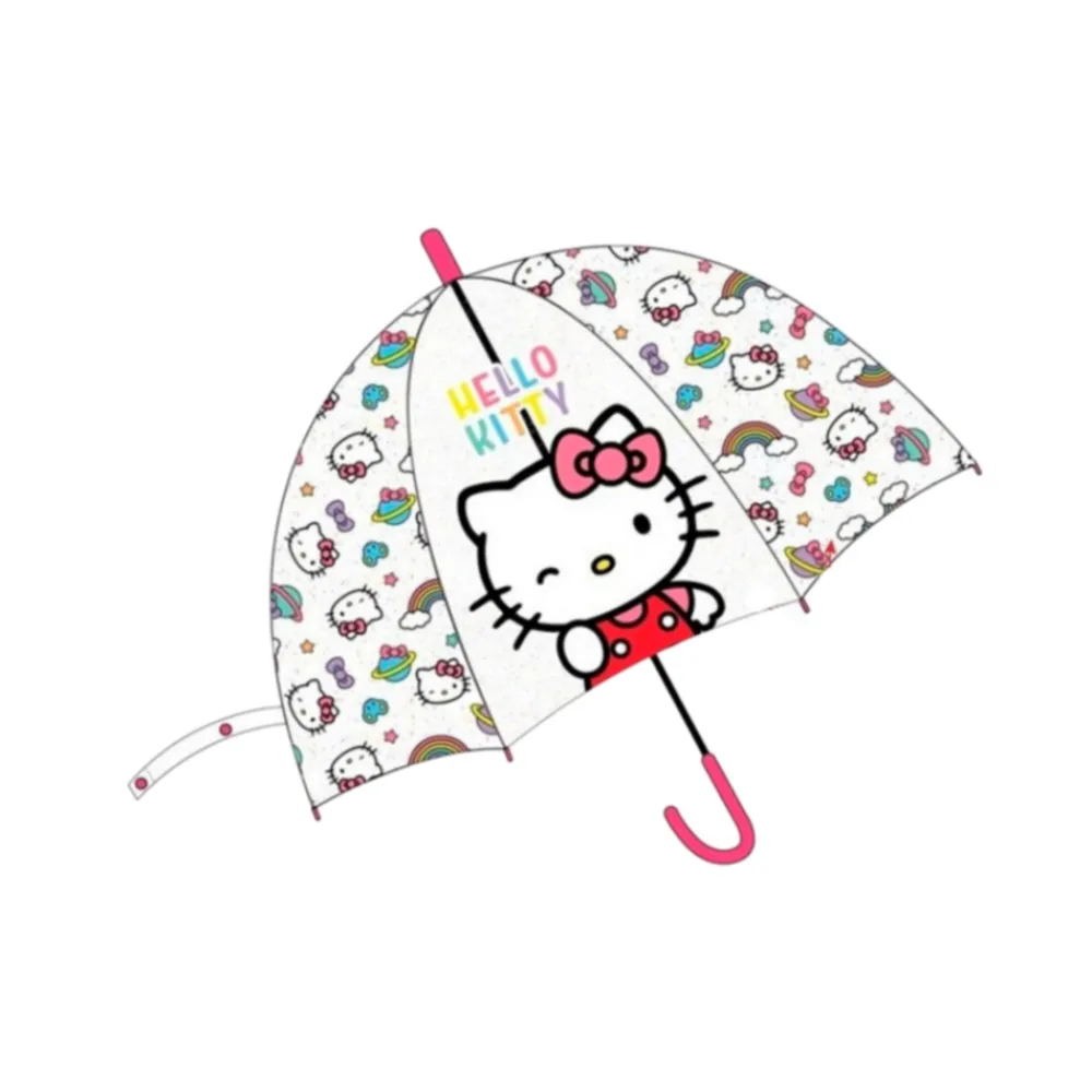 Online New Import Paragua Niñ@s Automático Hello Kitty Translúcido 48 cm y 78 cm Diámetro