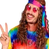 Peluca hippie marrón con banda tie-dye unisex