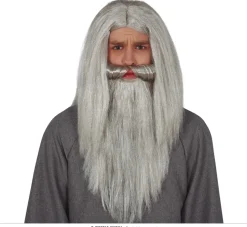 Peluca y barba gris de mago
