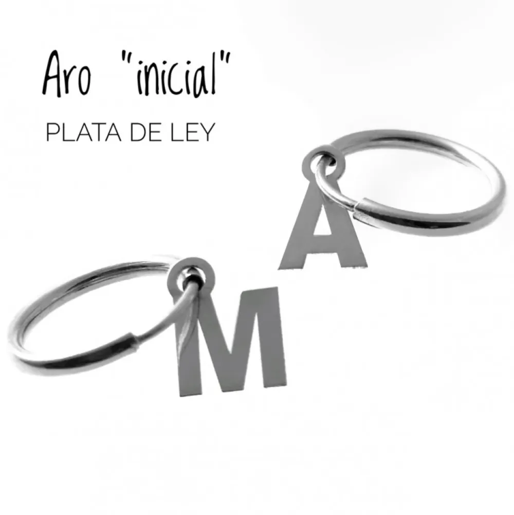 Best Pendiente Aro Con Cualquier Inicial De Plata De Ley (Medio Par)