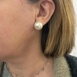 Pendiente De Plata Con Perla 18Mm Cierre Omega