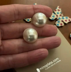Pendiente De Plata Con Perla 18Mm Cierre Omega