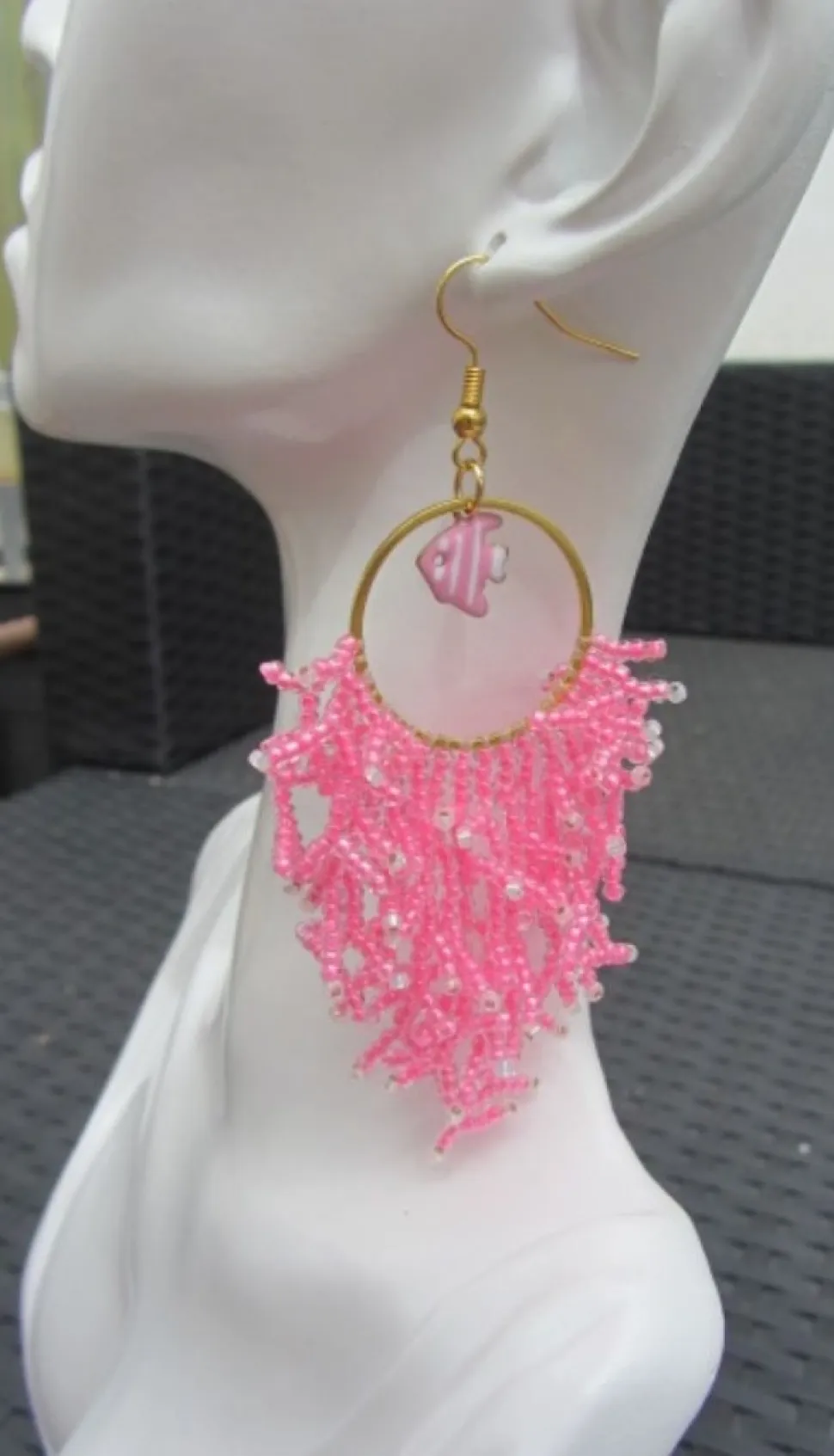 Pendientes acero con coral de rocallas y pez