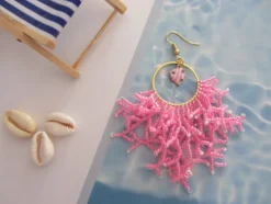Pendientes acero con coral de rocallas y pez