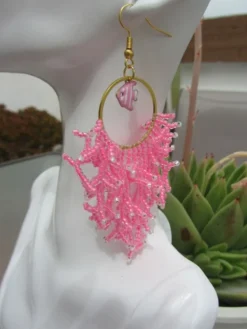 Pendientes acero con coral de rocallas y pez