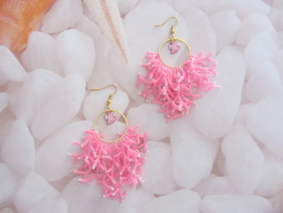Pendientes acero con coral de rocallas y pez
